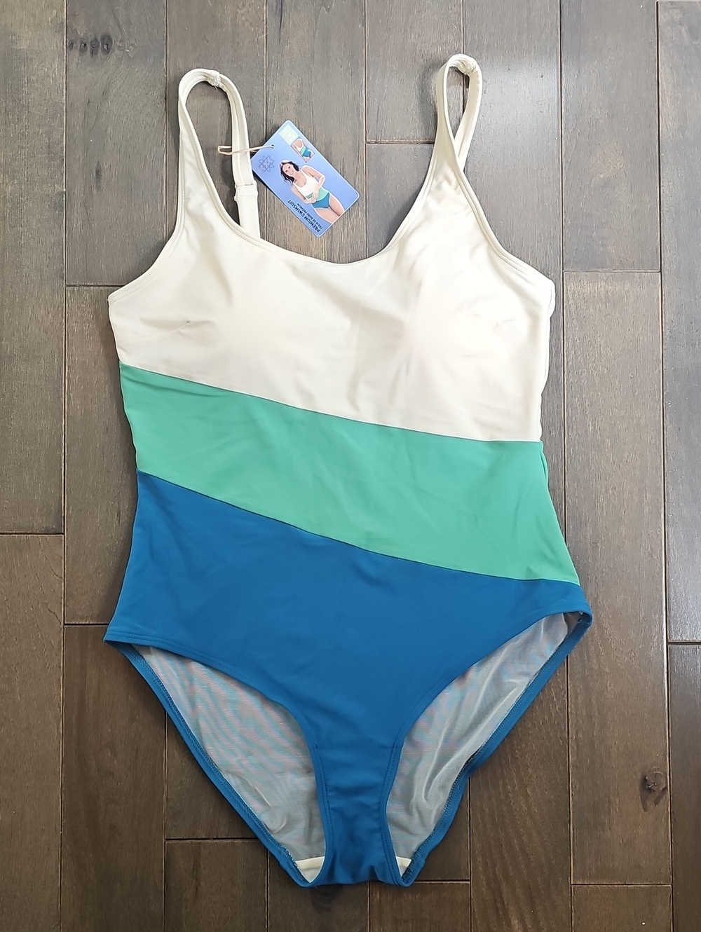 Serra Premium Swimsuit One-Piece, Medium 8-10, Colorblock Blue, Mint, Cream, NWT